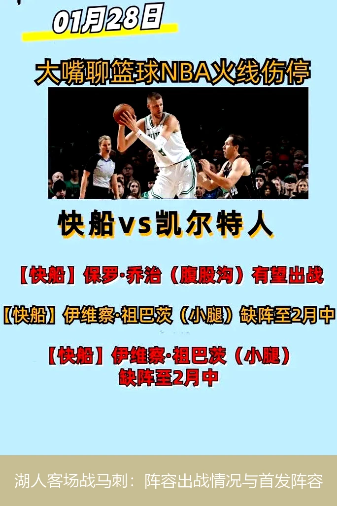 湖人客场战马刺：阵容出战情况与首发阵容