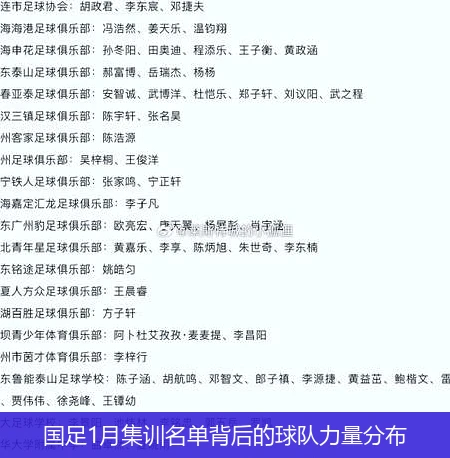 国足1月集训名单背后的球队力量分布
